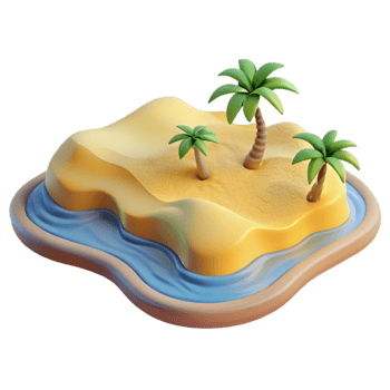 vibrant creative 3D Island Render Palm Trees Sandy Beach Ocean high resolution png