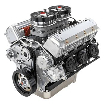 Close-Up View of a Detailed Engine Model Mechanism in Metallic Finish png