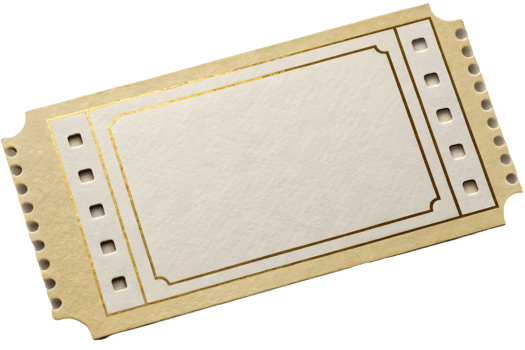 Vintage Ticket with Perforated Edges and Gold Decorative Frame png