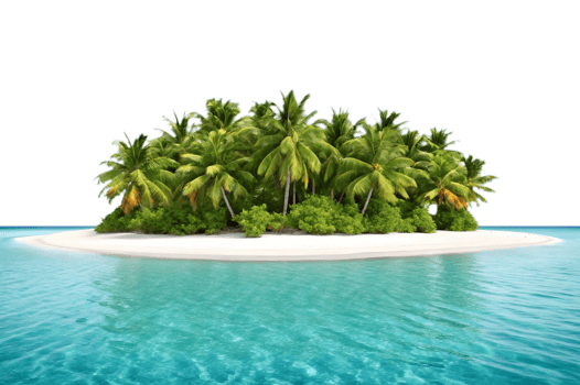 A secluded tropical island featuring vibrant palm trees and serene turquoise waters png