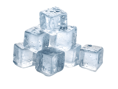 Ice cubes stacked artistically on a transparent background highlighting their clarity and texture png