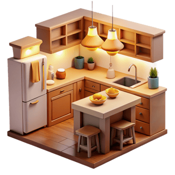 magnificent traditional Cozy 3D Kitchen Illustration exclusive png