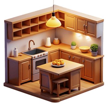 magnificent classic Cozy 3D Kitchen Illustration professional png