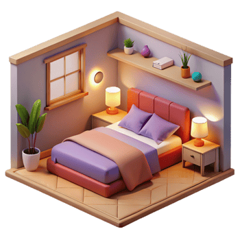 impressive creative Cozy 3D Bedroom Illustration professional png