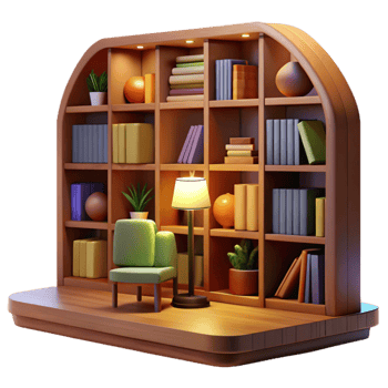 dramatic artistic Cozy 3D Bookcase Illustration professional png