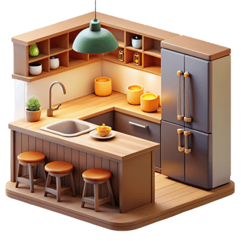 beautiful rustic Modern Kitchen Isometric 3D Illustration 4K png