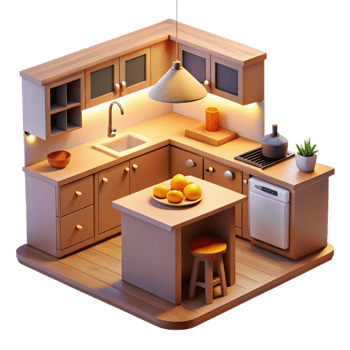 magnificent classic Cozy 3D Kitchen Illustration premium png