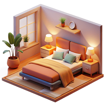 serene traditional Cozy 3D Bedroom Illustration authentic png