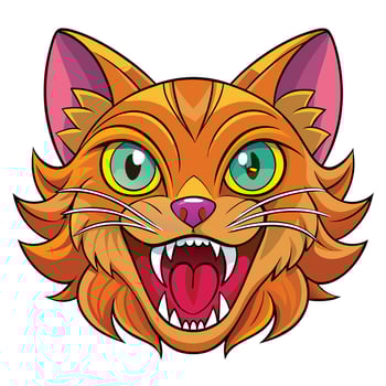 a cartoon cat head with green eyes and a big mouth vector