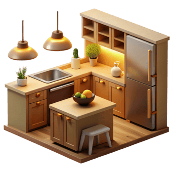 stunning creative Isometric 3D Kitchen Illustration high resolution png