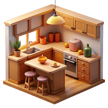 wonderful artistic Cozy Kitchen 3D Model Isometric View 4K png