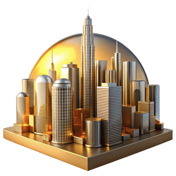 vibrant contemporary Golden Metropolis 3D Illustration original png