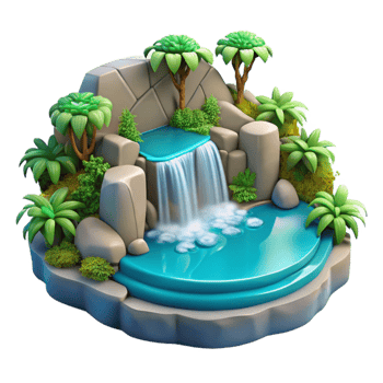 vibrant abstract 3D Tropical Waterfall Illustration premium png