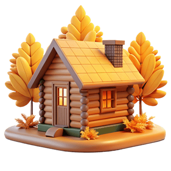 magnificent minimalist Autumn Log Cabin 3D Render exclusive png