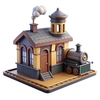 dramatic minimalist Charming 3D Train Station Illustration premium png