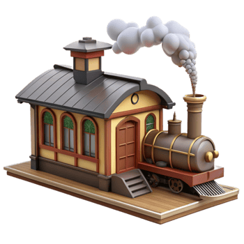 vibrant minimalist Charming 3D Train Station Illustration high resolution png