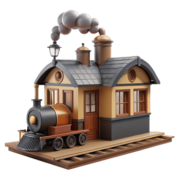 beautiful modern Cartoon Train Station 3D Render premium png