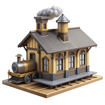 serene vintage Charming 3D Render of Train Station genuine png