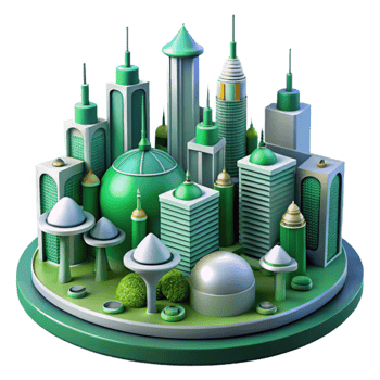 dramatic creative 3D Green Cityscape Illustration high quality png