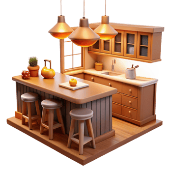 stunning traditional Cozy 3D Kitchen Island Illustration high resolution png