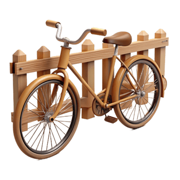 serene creative 3D Render Wooden Bicycle Fence Illustration exclusive png