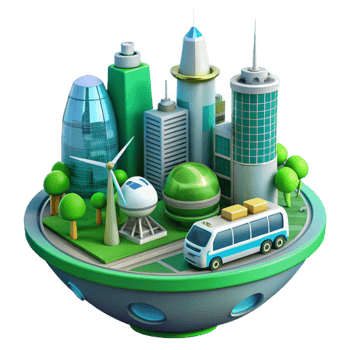 vibrant classic Eco Friendly City 3D Illustration detailed png