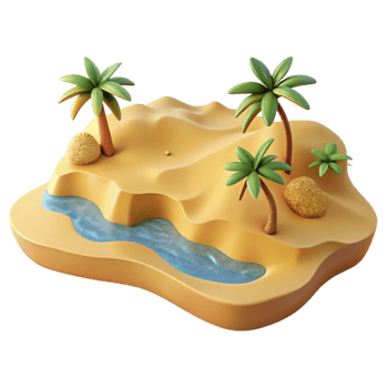 serene contemporary 3D Oasis Illustration Desert Island Scene original png