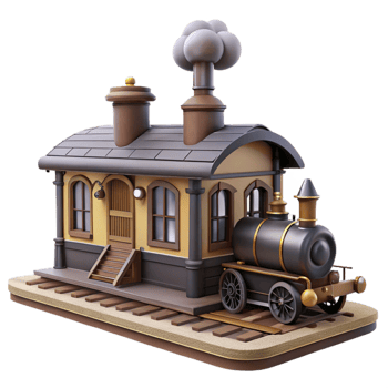 beautiful rustic Cartoon Train Station 3D Render high quality png