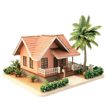 house with palm trees and a house on a white background png