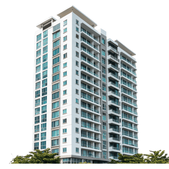high rise apartment building on transparent background png