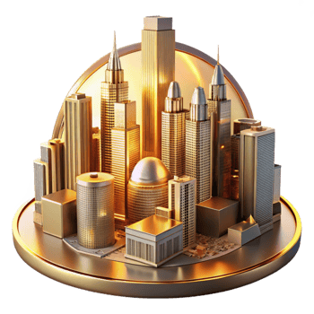 vibrant modern Golden Cityscape 3D Illustration genuine png