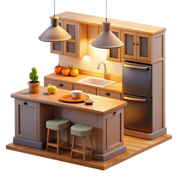 extraordinary contemporary Cozy Kitchen 3D Illustration high resolution png