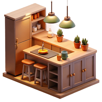 wonderful creative Cozy Kitchen 3D Illustration 4K png