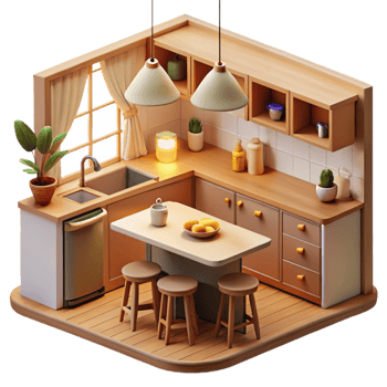 impressive vintage Cozy Kitchen 3D Illustration 4K png