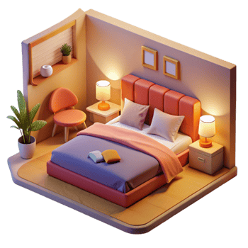 magnificent modern Cozy 3D Bedroom Illustration 4K png