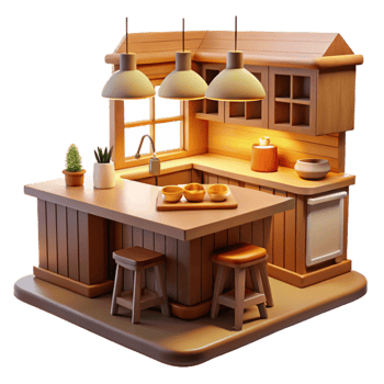 wonderful creative Cozy 3D Kitchen Illustration premium png
