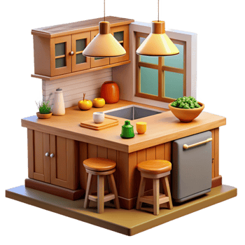 extraordinary contemporary Cozy 3D Kitchen Island Illustration professional png