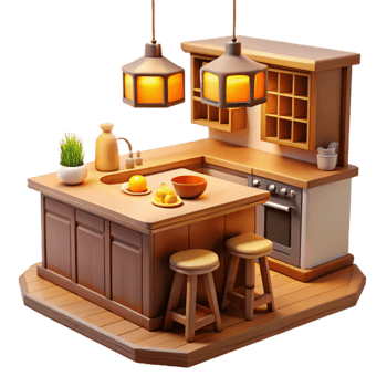 magnificent modern 3D Render Cozy Kitchen Island authentic png
