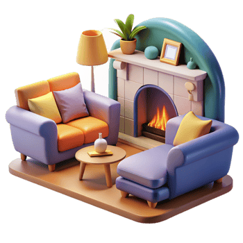 beautiful modern Cozy 3D Rendered Living Room Illustration authentic png