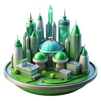 vibrant vintage Eco City 3D Illustration high resolution png