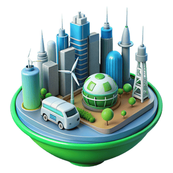 serene rustic Eco Friendly City 3D Illustration detailed png