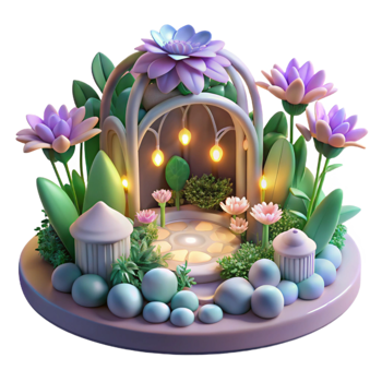 impressive classic Enchanted Garden 3D Illustration detailed png