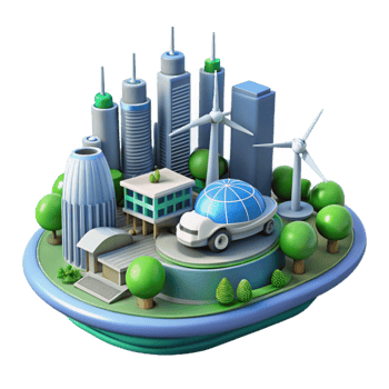 elegant contemporary Eco Friendly City 3D Illustration premium png