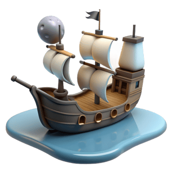 serene vintage Cartoon Galleon 3D Render detailed png