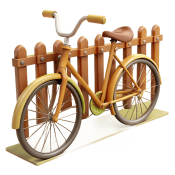 serene contemporary 3D Illustration of a Bicycle by Wooden Fence exclusive png