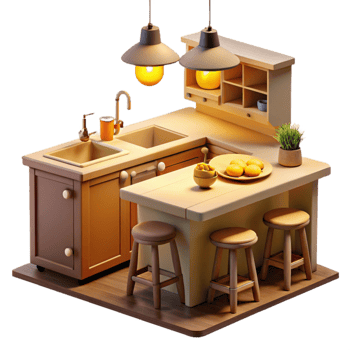 elegant classic Cozy Kitchen 3D Illustration original png