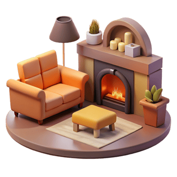 impressive abstract Cozy 3D Render of Fireplace Living Room high quality png