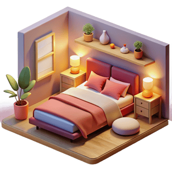 impressive classic Cozy 3D Bedroom Illustration genuine png