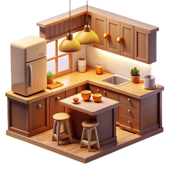 stunning vintage Cozy 3D Kitchen Illustration professional png