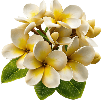Cluster of yellow and white plumeria flowers in full bloom png